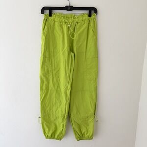Green Chartreuse Utility Parachute Pants Drawstring Rave Techwear Y2K Size M